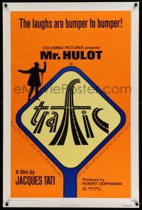 6k768 TRAFFIC 1sh '73 Jacques Tati as Mr. Hulot, cool highway art!