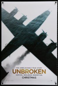 6k791 UNBROKEN teaser DS 1sh '14 Jack O'Connell, shadow image of bomber airplane over ocean!