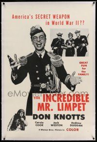 6m070 INCREDIBLE MR. LIMPET linen military 1sh '64 different image of secret weapon Don Knotts!
