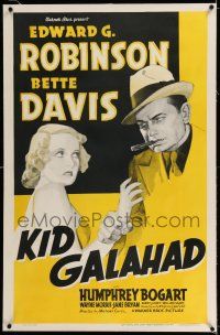 6m074 KID GALAHAD linen 1sh '37 Michael Curtiz, art of Edward G. Robinson grabbing sexy Bette Davis!