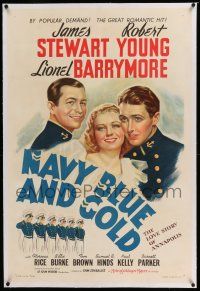 6m098 NAVY BLUE & GOLD linen 1sh R41 art of James Stewart & Robert Young, cadets at Annapolis!