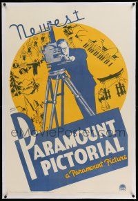 6m099 NEWEST PARAMOUNT PICTORIAL linen 1sh '36 great image of director behind camera + montage art!