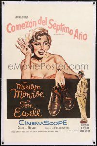 6m126 SEVEN YEAR ITCH linen Spanish/U.S. 1sh '55 Billy Wilder, art of sexy Marilyn Monroe & Tom Ewell!