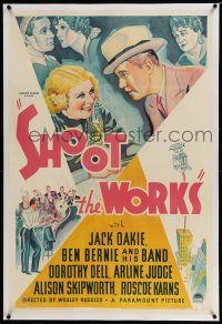 6m127 SHOOT THE WORKS linen 1sh '34 stone litho of Jack Oakie, Ben Bernie & Band + Dorothy Dell!