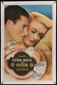6m132 SISTERS linen 1sh '38 Errol Flynn & Bette Davis have true love, but have many problems too!