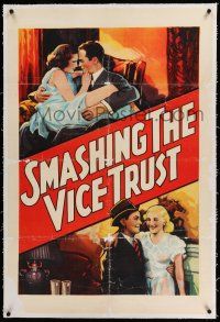 6m133 SMASHING THE VICE TRUST linen 1sh '37 story of New York's infamous Lucky Luciano, great art!