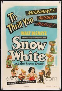 6m135 SNOW WHITE & THE SEVEN DWARFS linen 1sh R44 Walt Disney animated cartoon fantasy classic!