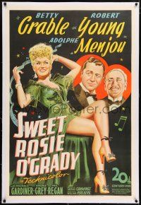 6m145 SWEET ROSIE O'GRADY linen 1sh '43 stone litho of sexy Betty Grable, Robert Young & Menjou!