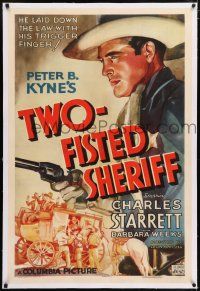 6m154 TWO-FISTED SHERIFF linen 1sh '37 Charles Starrett laid down the law with his trigger finger!