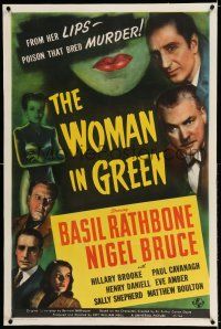 6m158 WOMAN IN GREEN linen 1sh '45 Rathbone as Sherlock Holmes,her lips had poison that bred murder!