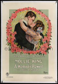 6m159 WOMAN'S POWER linen 1sh '16 romantic stone litho of Mollie King & Douglas MacLean kissing!