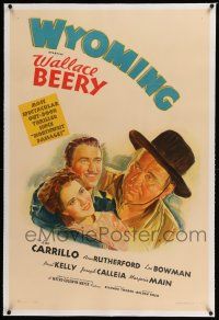 6m160 WYOMING linen style C 1sh '40 stone litho Wallace Beery, Leo Carrillo & Ann Rutherford!