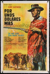 6p169 FOR A FEW DOLLARS MORE linen Argentinean '65 Sergio Leone, full-length art of Clint Eastwood!