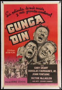 6p172 GUNGA DIN linen Argentinean R50s art of Cary Grant, Douglas Fairbanks Jr. & Victor McLaglen!