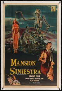 6p173 HOUSE ON HAUNTED HILL linen Argentinean R60s classic Vincent Price & skeleton w/ hanging girl!