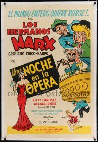 6p179 NIGHT AT THE OPERA linen Argentinean R50s Groucho Marx, Chico Marx, Harpo Marx, great art!