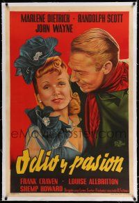 6p186 PITTSBURGH linen Argentinean '42 art of Marlene Dietrich & Randolph Scott, but no John Wayne!