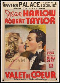 6p070 PERSONAL PROPERTY linen pre-War Belgian '37 romantic c/u of Jean Harlow & Robert Taylor!