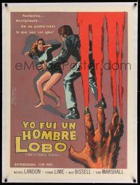 6p089 I WAS A TEENAGE WEREWOLF linen Cuban '57 horror classic, art of monster attacking sexy girl!