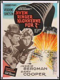 6p052 FOR WHOM THE BELL TOLLS linen Danish R60s Gary Cooper & Ingrid Bergman, Ernest Hemingway!