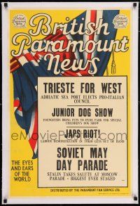 6p027 BRITISH PARAMOUNT NEWS linen #1910 English double crown 1949 Japs Riot in Tokio, Dog Show!