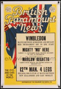 6p028 BRITISH PARAMOUNT NEWS linen #1911 English double crown '49 Wimbledon, Mighty Mo is here!