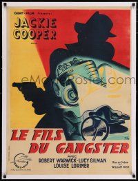 6p101 GANGSTER'S BOY linen French 24x32 '38 different Roger Vacher art of criminal silhouette & car!