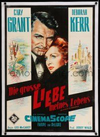 6p109 AFFAIR TO REMEMBER linen German '57 different art of Cary Grant & Deborah Kerr, classic!