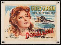 6p038 DESIRE ME linen Italian 14x19 '49 different art of beautiful Greer Garson by the ocean!