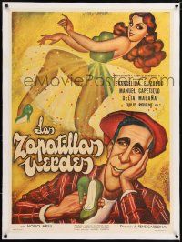 6p130 LAS ZAPATILLAS VERDES linen Mexican poster '56 great Cabral art of sexy Evangelina Elizonda!