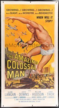 6r018 AMAZING COLOSSAL MAN linen 3sh '57 Bert I. Gordon, art of the giant monster by Albert Kallis!