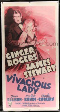6r057 VIVACIOUS LADY linen 3sh '38 great art of James Stewart grabbing Ginger Rogers from behind!
