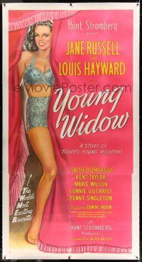 6r061 YOUNG WIDOW linen 3sh '46 full-length art of world's most exciting sexy brunette Jane Russell!