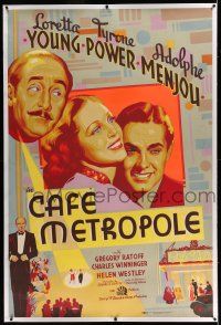 6r003 CAFE METROPOLE linen 40x60 '37 Maturo art of Loretta Young, Tyrone Power & Adolphe Menjou!