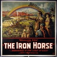 6r009 IRON HORSE linen 6sh '24 John Ford, best stone litho of train going over rainbow + top cast!