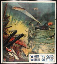 6r016 WHOM THE GODS WOULD DESTROY linen English 6sh '19 stone litho of World War I battleships!