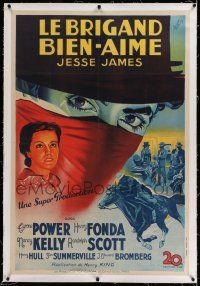 6r067 JESSE JAMES linen French 30x45 '39 different Koutachy art of masked outlaw Tyrone Power!