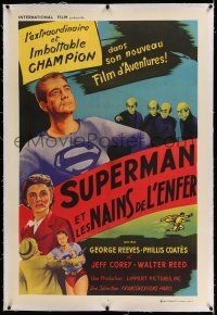 6r068 SUPERMAN & THE MOLE MEN linen French 32x47 '51 great images of hero George Reeves in costume!
