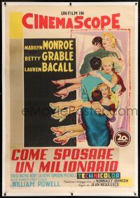 6r139 HOW TO MARRY A MILLIONAIRE linen Italian 1p '54 Tempesti art of sexy Monroe, Grable & Bacall!