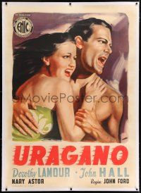 6r142 HURRICANE linen Italian 1p R50s different Manno art of Dorothy Lamour in sarong by Jon Hall!