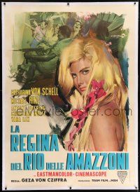 6r144 LANA QUEEN OF THE AMAZONS linen Italian 1p '65 art of sexy Catherine Schell by Cesselon!