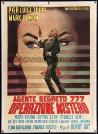 6r152 SECRET AGENT 777 linen Italian 1p '65 cool art of spy Mark Damon & Mary Young by Mos!