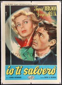 6r154 SPELLBOUND linen Italian 1p R59 Hitchcock, Cesselon art of Ingrid Bergman & Gregory Peck!