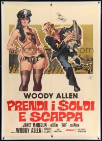 6r157 TAKE THE MONEY & RUN linen Italian 1p '72 best Symeoni art of Woody Allen & sexy naked cop!
