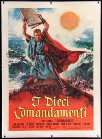 6r158 TEN COMMANDMENTS linen Italian 1p R70s Cecil B. DeMille, art of Charlton Heston w/tablets!