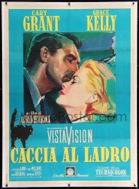 6r159 TO CATCH A THIEF linen Italian 1p R64 art of beautiful Grace Kelly & Cary Grant, Hitchcock!
