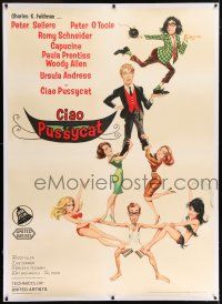 6r165 WHAT'S NEW PUSSYCAT linen Italian 1p '65 Frazetta art of Woody Allen, O'Toole & sexy babes!