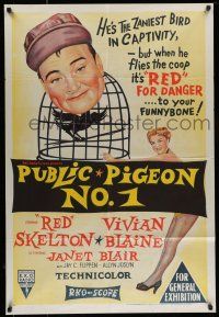 6s747 PUBLIC PIGEON NO 1 Aust 1sh '56 artwork of Red Skelton as bird in cage & sexy Vivian Blaine!