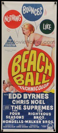 6s776 BEACH BALL Aust daybill '65 Edd Byrnes, Chris Noel, The Supremes, sexy girl in bikini!