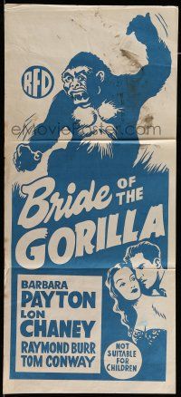 6s784 BRIDE OF THE GORILLA Aust daybill R60s Barbara Payton, wild artwork of huge ape!